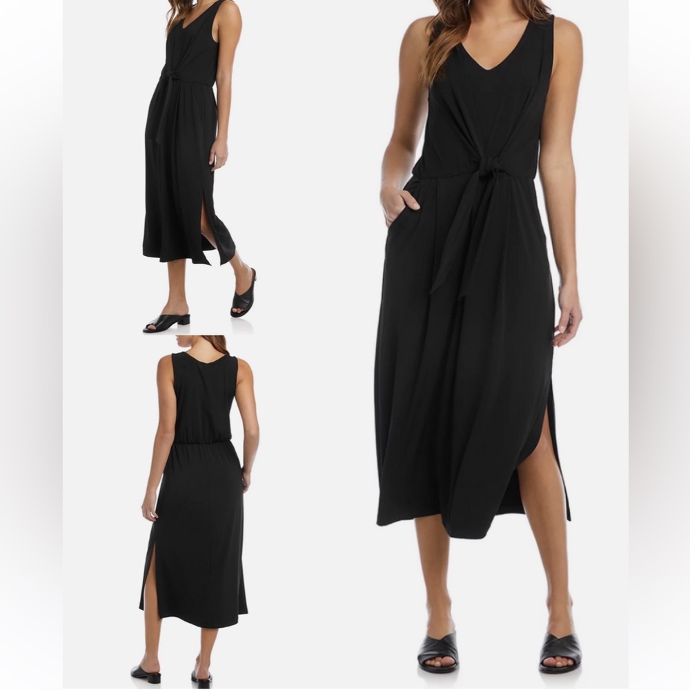 Karen Kane Elegant Tie Front Black Midi Dress Medium